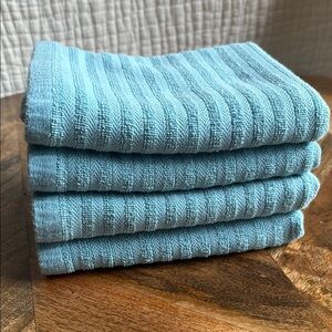 DKNY Teal Blue Ribbed Kitchen Towels, set of 4